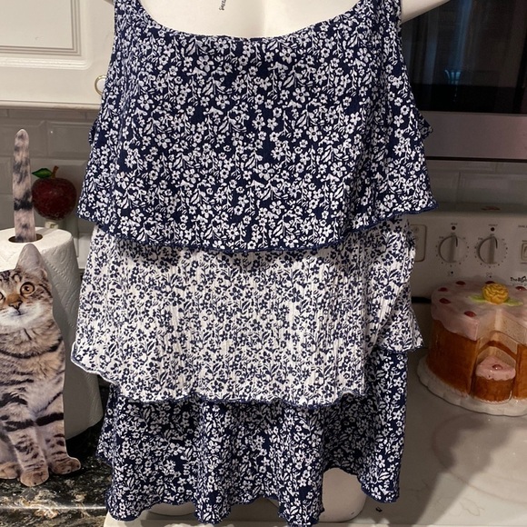 B womens Absolutely Famous blue floral stretch layered plus size top 2x - Picture 1 of 4